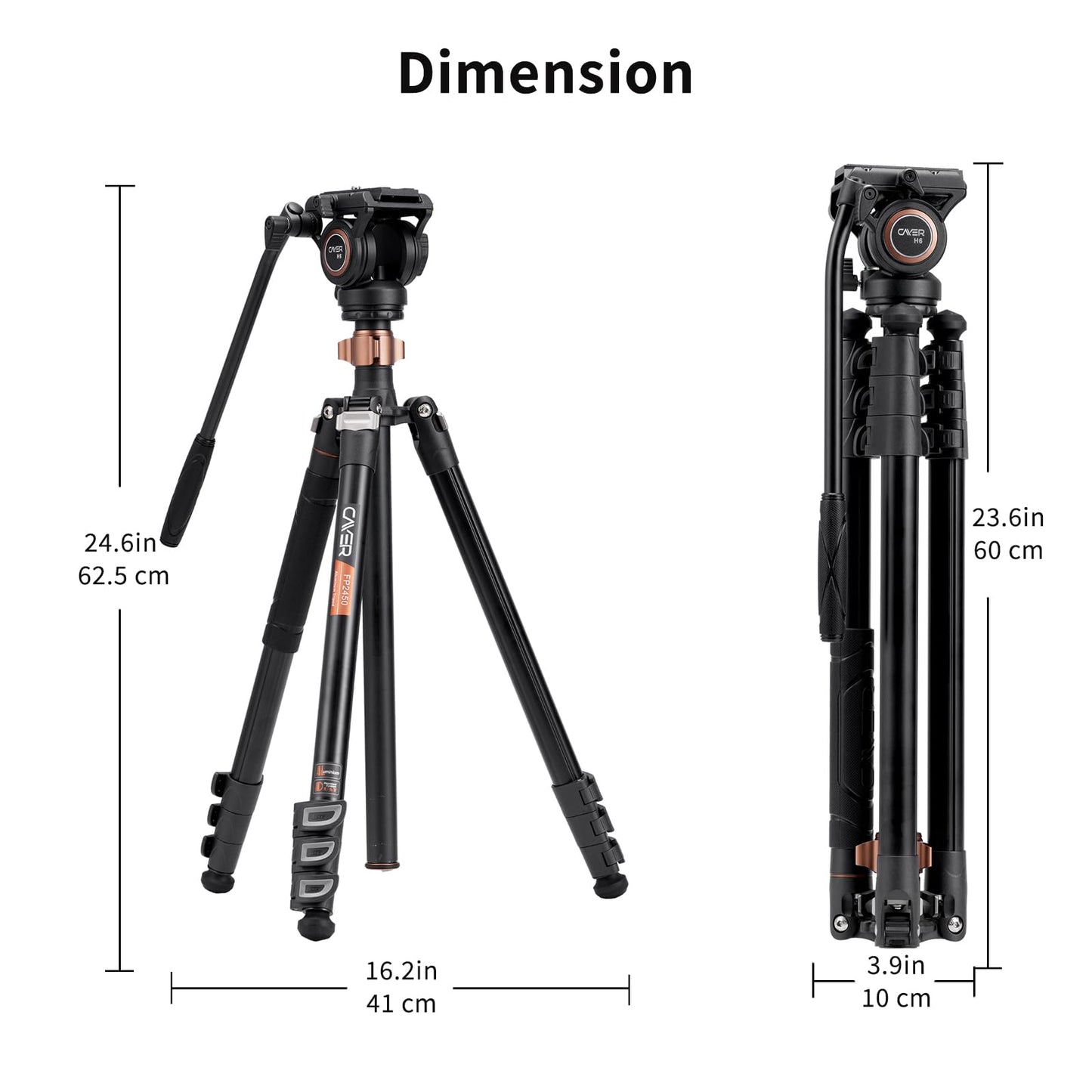 Cayer Trípode de Video de Aluminio de 191 cm Con Cabeza de Fluido y Monopié - Para Cámara DSLR, Capacidad de Carga de 6 kg - FP2450H6