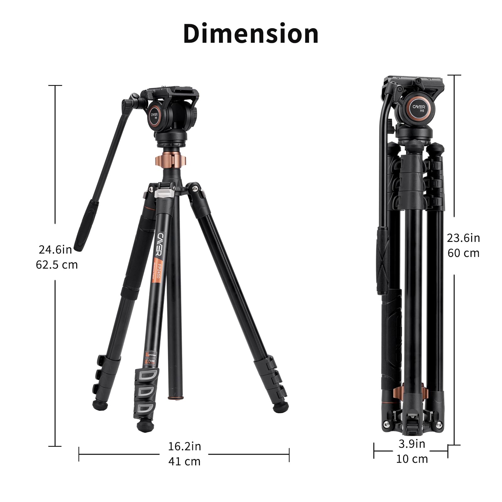 Cayer Trípode de Video de Aluminio de 191 cm Con Cabeza de Fluido y Monopié - Para Cámara DSLR, Capacidad de Carga de 6 kg - FP2450H6
