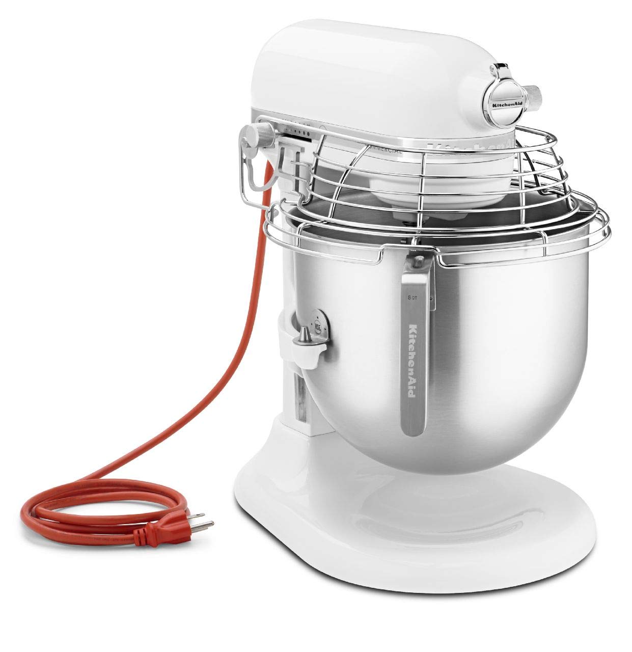 KitchenAid - Batidora elevadora de pie KSMC895WH con protector de tazón de acero inoxidable