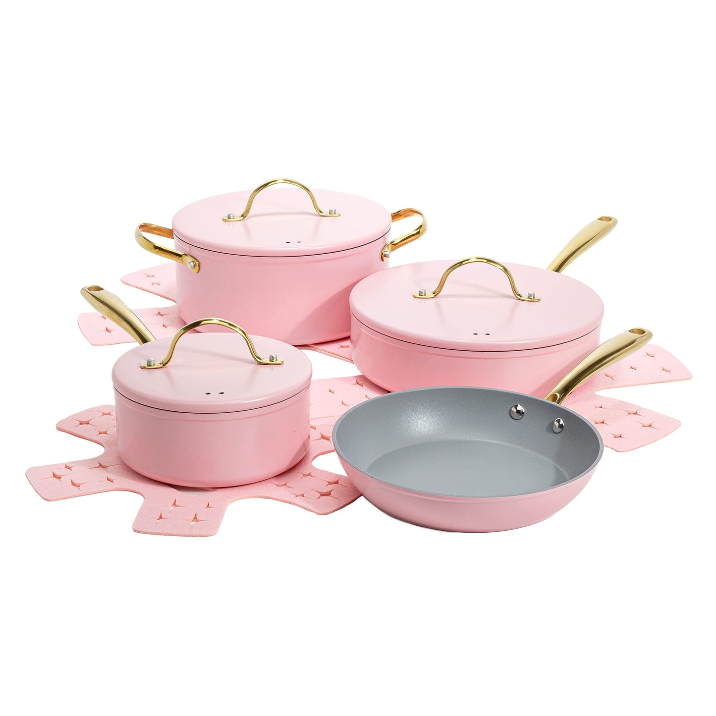 Juego de Utensilios de Cocina Paris Hilton Rosa con Tapa Sólida y Asas Doradas, 10 Piezas