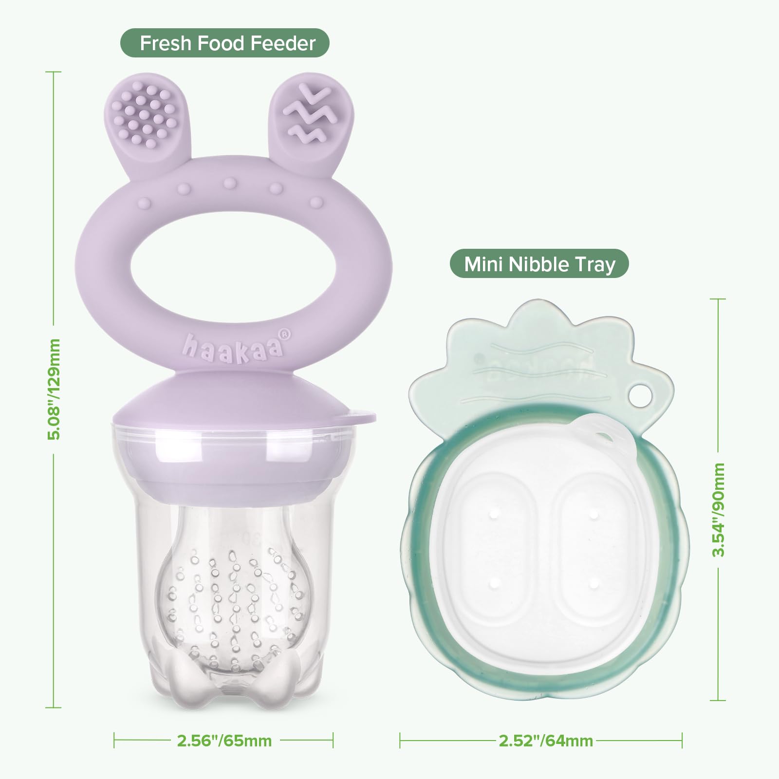 Haakaa Alimentador de Comida de Frutas para Bebé y Combo de Mini Bandeja Congeladora para Mordisquear, Moldes para Paletas de Leche Materna para Alivio Refrescante del Bebé, Alimentador de Silicona