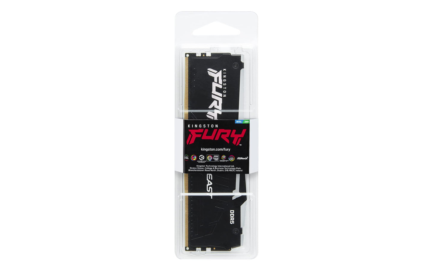 Kingston Fury Beast Black RGB DDR5, Memoria Gamer, Capacidad: 16GB, Frecuencia: 5600MT/s, Latencia: CL40, Factor de Forma: DIMM, Intel XMP, Color: Negro/RGB, SKU: KF556C40BBA-16