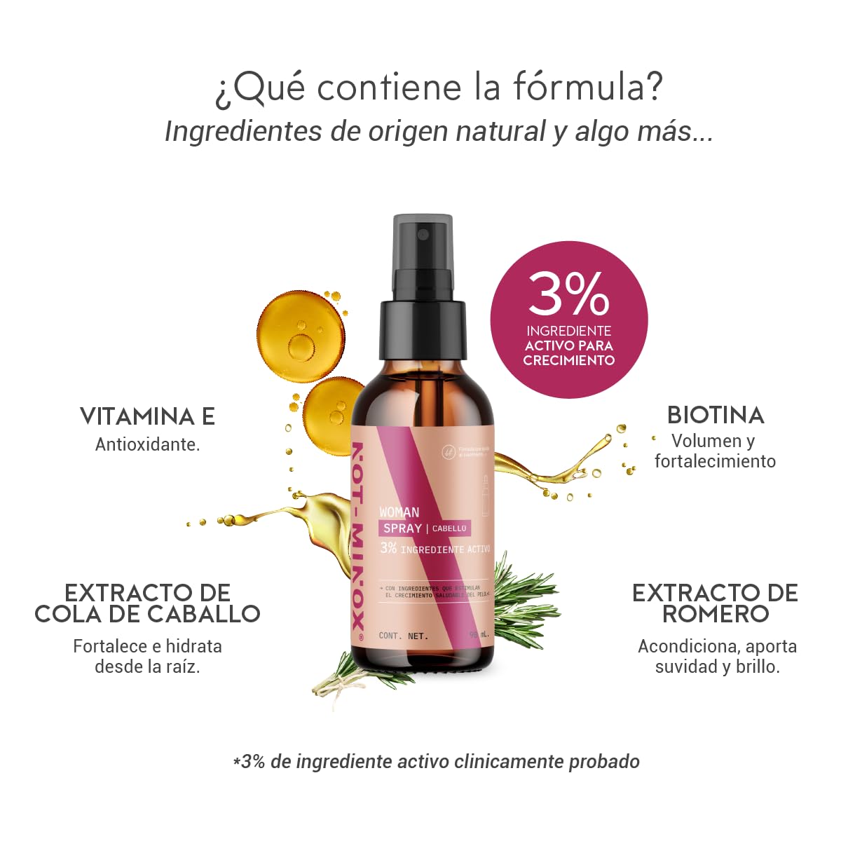 Spray para Crecimiento de Cabello NOT-MINOX Mujer con Biotina y Vitamina E
