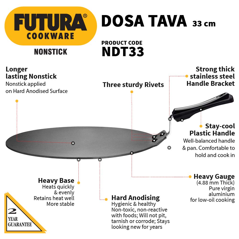 Hawkins Futura - Dosa Tava antiadherente (diámetro 33 cm), grosor 4,88 mm (negro) NDT33