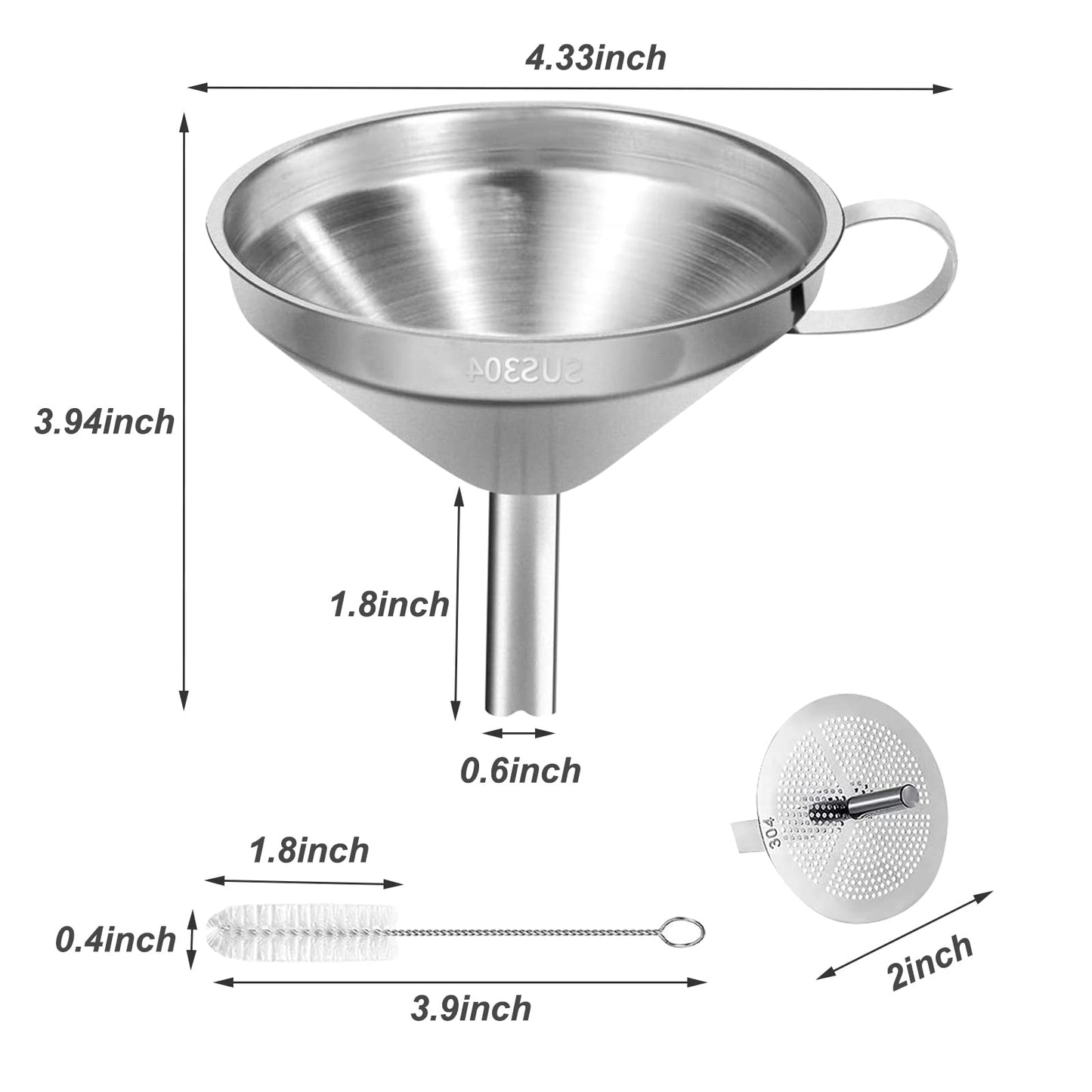 Embudo de Cocina de Acero Inoxidable Metálico con Colador 4.3 Pulgadas