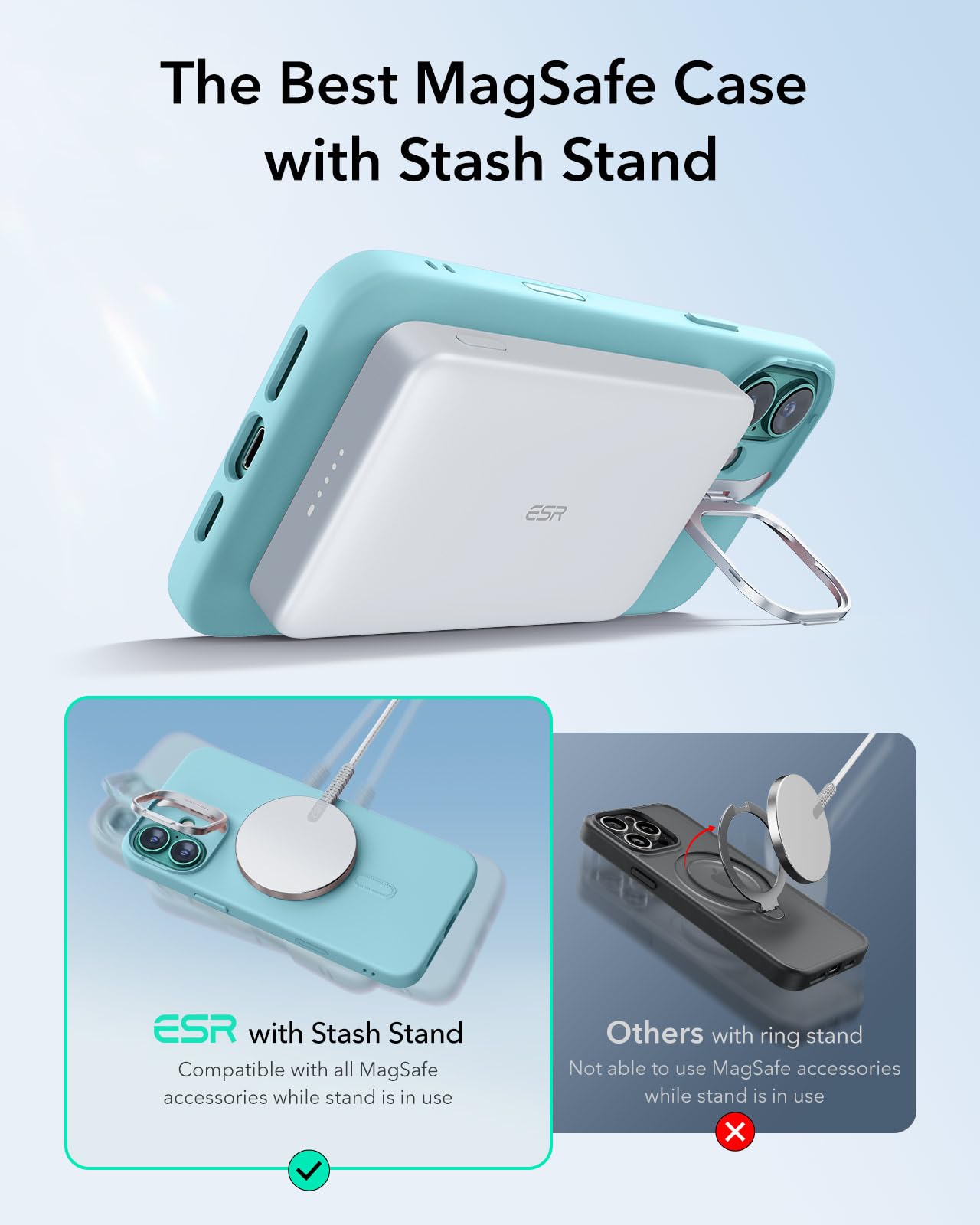 ESR - Funda para iPhone 16 de silicona con botón de control de cámara y soporte, compatible con MagSafe, soporte para cámara integrado, magnética, para iPhone 16 Pro Max, serie Cloud, verde azulado