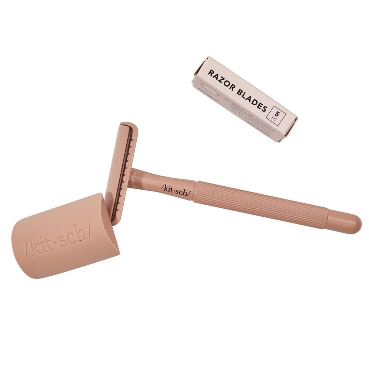 Kitsch- Kit de maquinilla de afeitar de seguridad de doble filo para mujeres y hombres, mango largo de metal y hoja única de acero inoxidable, Razo