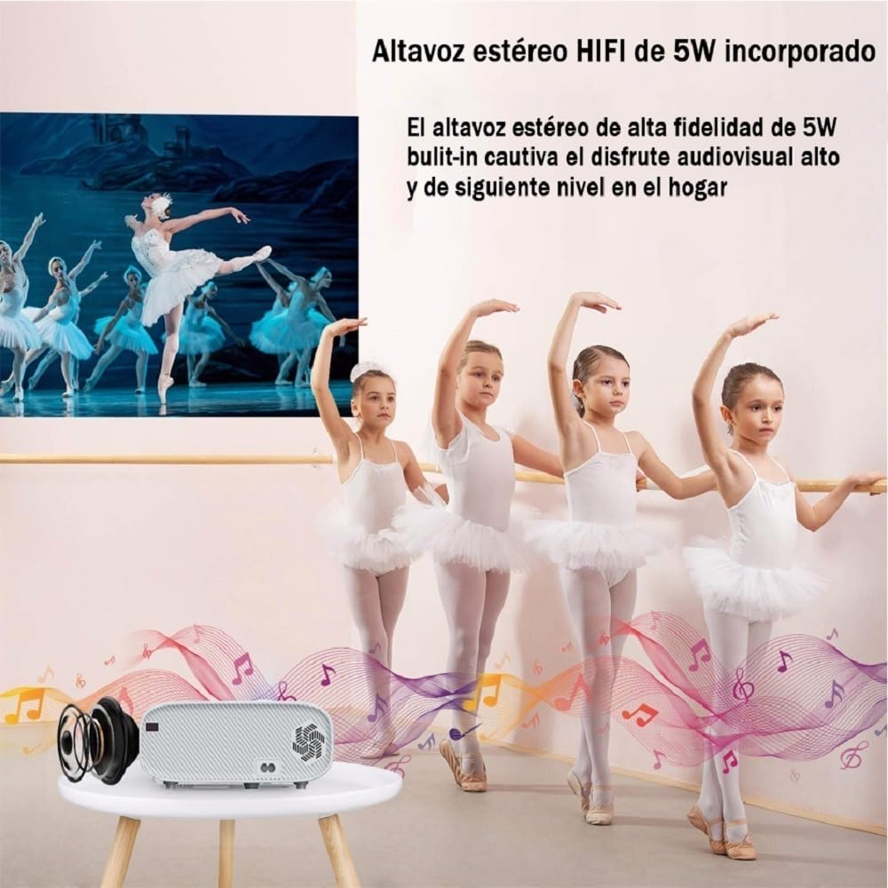 Kosiehouse Proyector Portátil Full HD 1080P Proyector de Películas Multimedia de Cine en Casa, Proyectores Compatible con HDMI, VGA, USB, AV, Chromecast, Mini Proyector para TV Box, PS4,Laptop,Game,PC