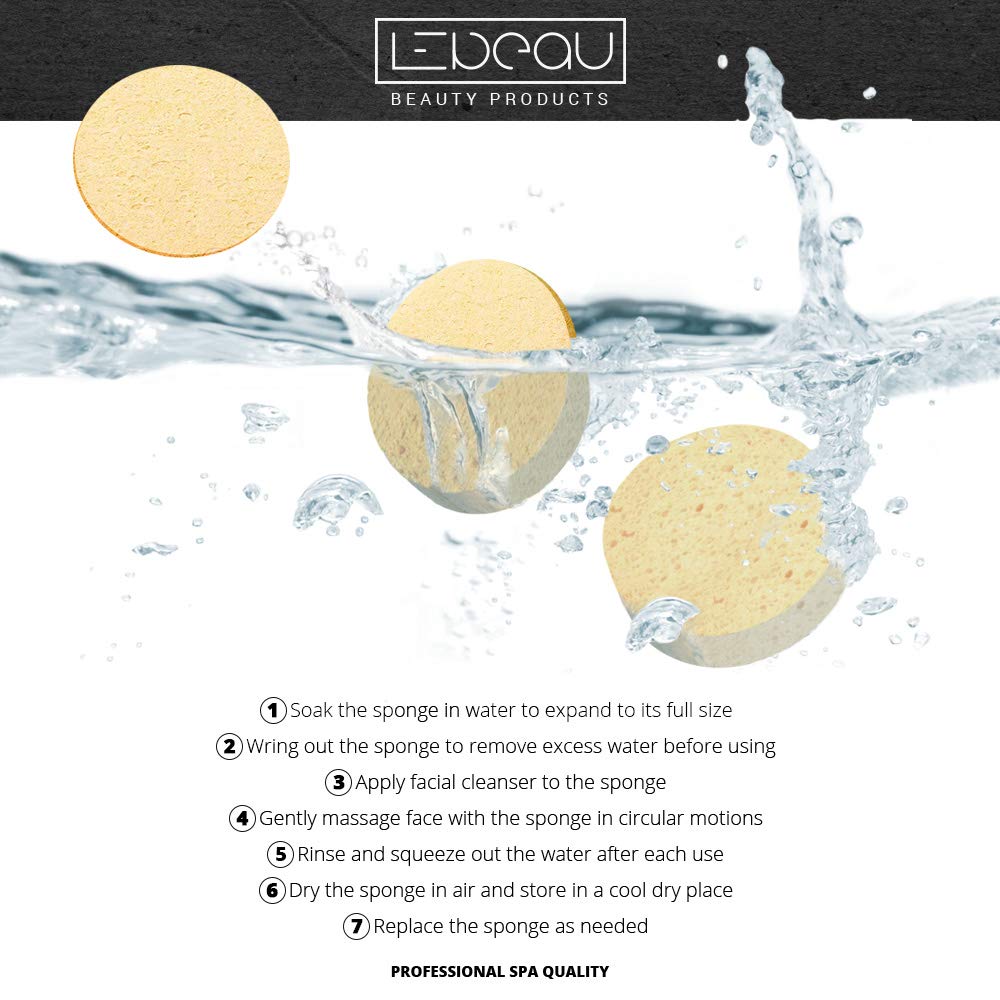 LeBeau Compressed Facial Sponges, Face Sponges for Cleansing, 100% Natural Cellulose Facial Sponge, Professional Spa Quality Face Sponge (50 counts, Yellow)