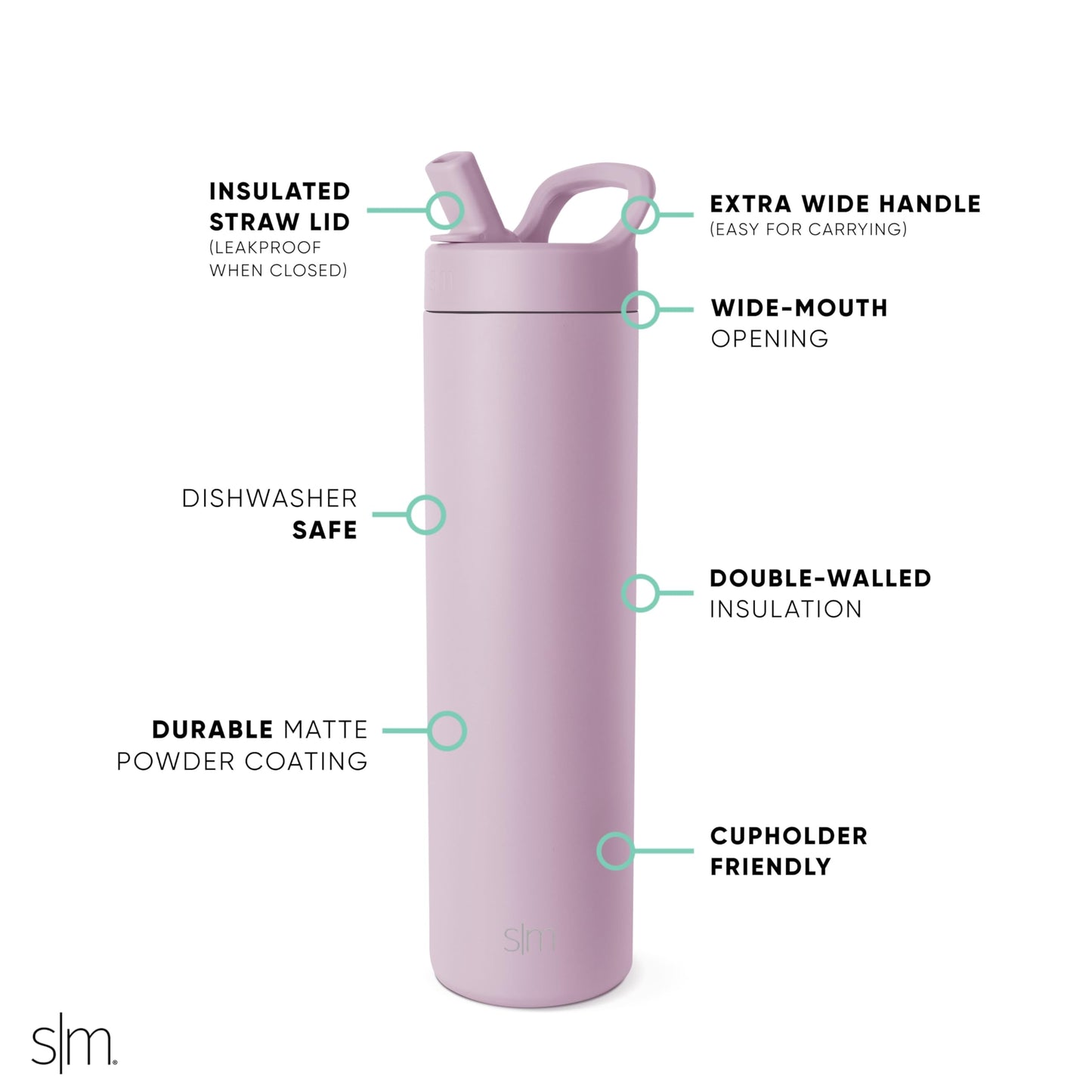 Botella de Agua Simple Modern Lavender Mist Acero Inoxidable para Viaje y Deportes