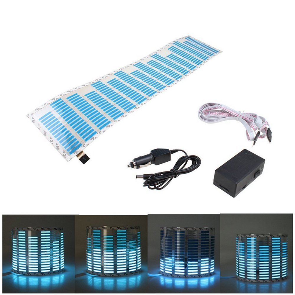 ESUPPORT 45 x 11cm Tira LED para Coche Luz de la Música del Coche Ambiente Interior Función Sensor de Activación de Sonido Resplandor del Ecualizador Azul