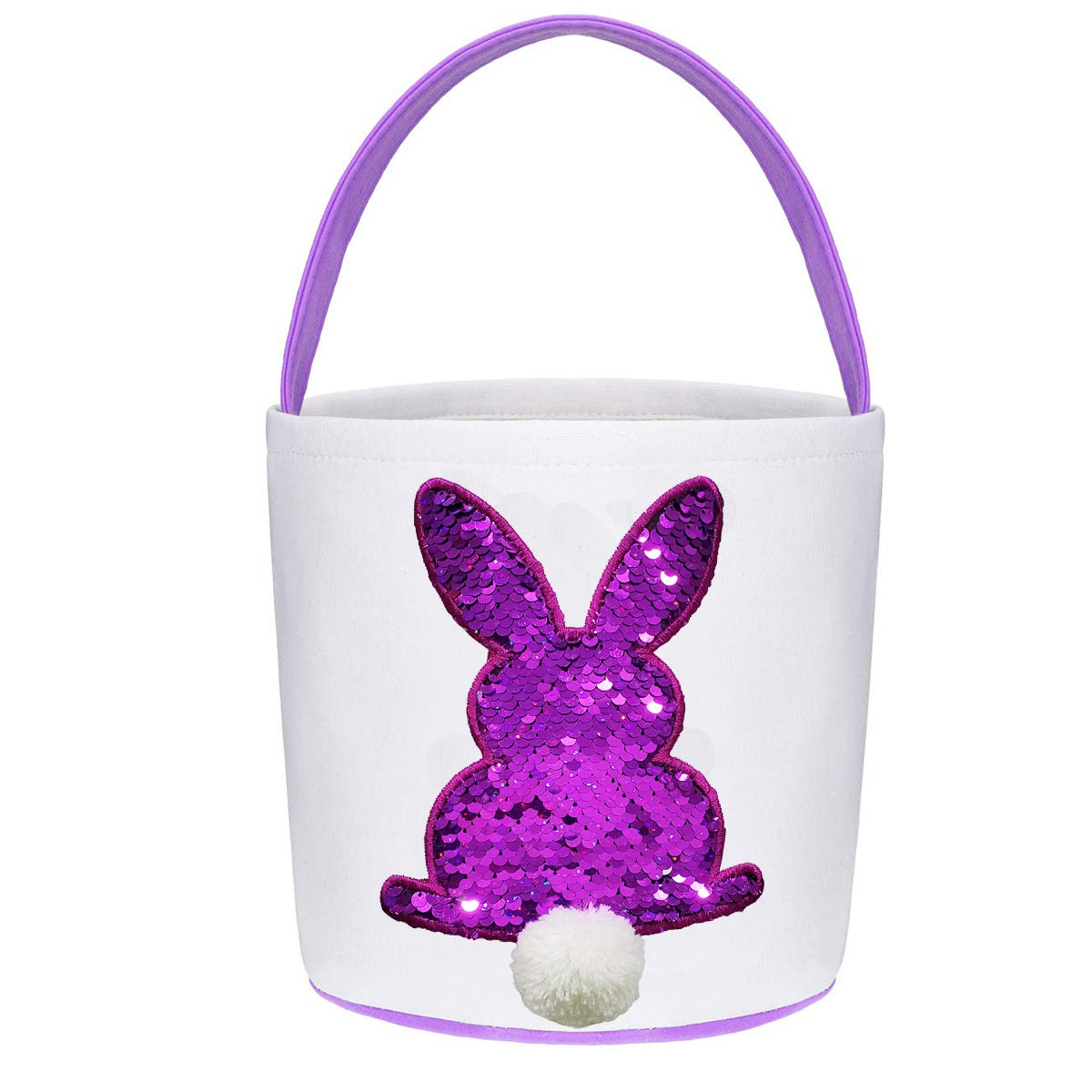 Poptrend Bolsas de cesta de Pascua, huevos de Pascua/cestas de regalo para niños, bolsa de conejo para huevos de Pascua, juguetes, caramelos, regalos (paillette morado)