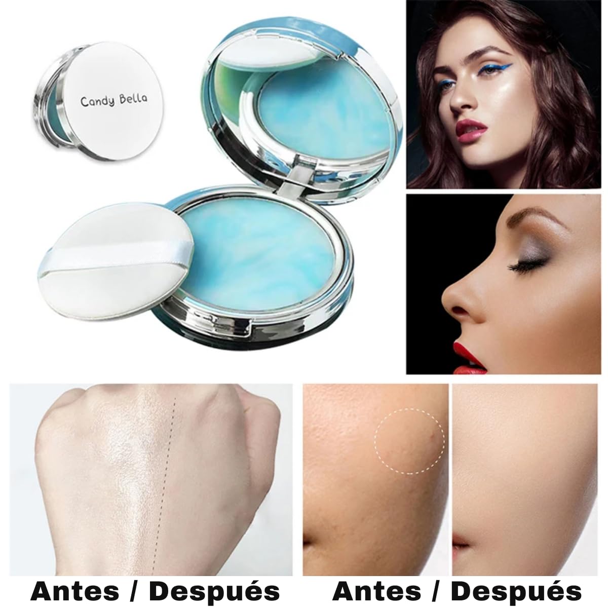 Polvo Matificador Cremoso Lavanda Maquillaje Mate Candy Bella Textura Seda Control de Aceite Elimina Brillo Facial Larga Duracion (Celeste 2pz, Único)