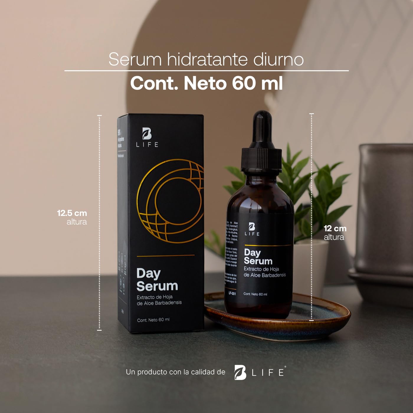 Sérum de Día para Rostro de 60 ml con 96% de Ingredientes Naturales, Suero Facial de Vitamina C, Ácido Hialurónico. Skincare Antiarrugas. Day Serum B Life.