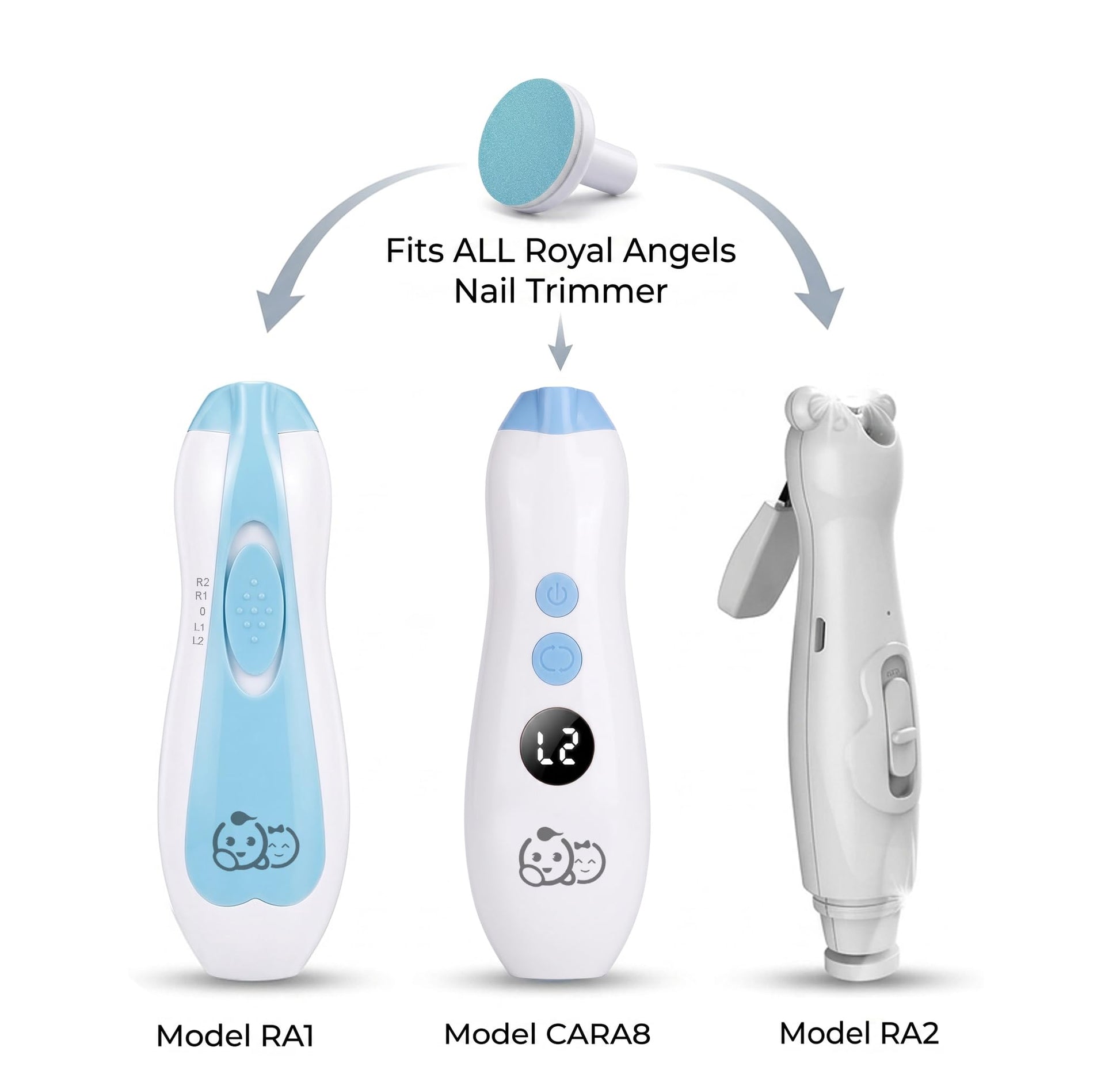 Royal Angels - Juego de 8 almohadillas para orejas de lima de uñas para bebé, ajuste universal, variadas vibrantes, 0-12 m +