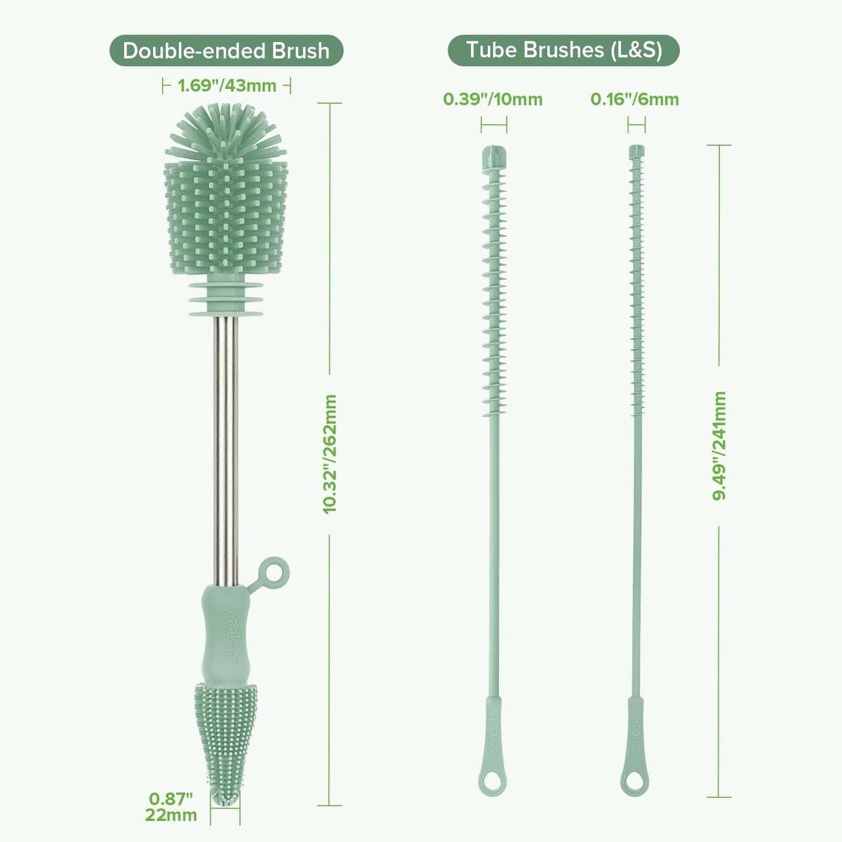 Haakaa Kit de cepillo para polvo de limpieza de silicona, verde
