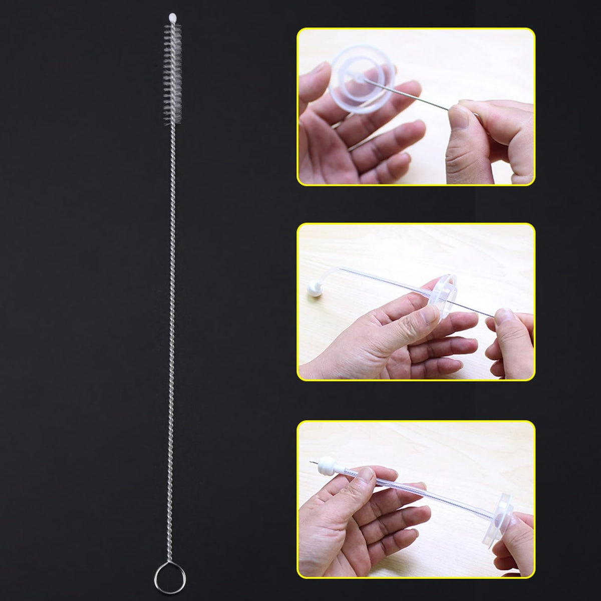 Fosa Juego de 20 Cepillos de Limpieza para Biberones, Acero Inoxidable, Cerdas de Nylon, Plateado