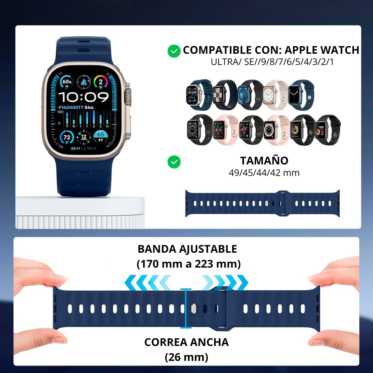 Tarcisio 6 Pack Nuevas Correas compatibles con apple watch ultra 2 de 49, 45, 44, 42mm. Correas de Silicona Deportiva Waterproof para Watch Series ultra 2 SE, ultra y 9/8/7/6/5/4/3/2/1