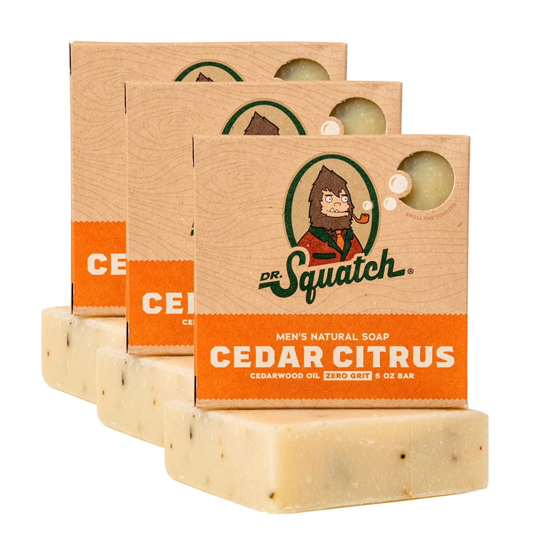 Dr. Squatch Men's Soap 3-Pack Bundle - Cedar Citrus Scented Natural Bar Soap for Men - Skin Exfoliating and Body Nourishing - Organic Handmade in USA (3 Bar Set)