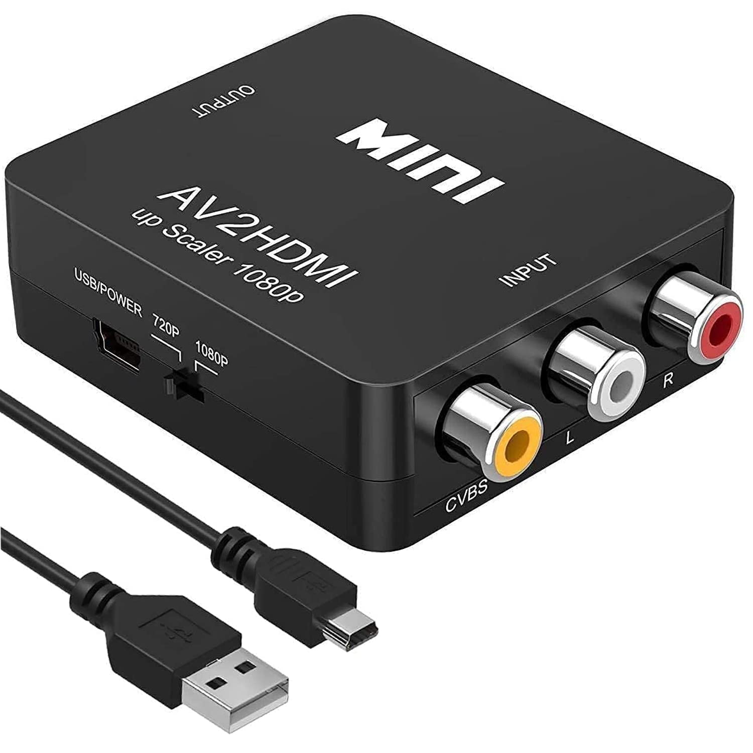 Uplayteck RCA a HDMI Convertidor de AV a HDMI - 1080P Mini RCA Composite CVBS Video Audio Converter Adapter - Soporta PAL/NTSC para TV/PC / PS3 / PS4 / Xbox/STB/VHS/VCR/Reproductores de DVD Blue-Ray