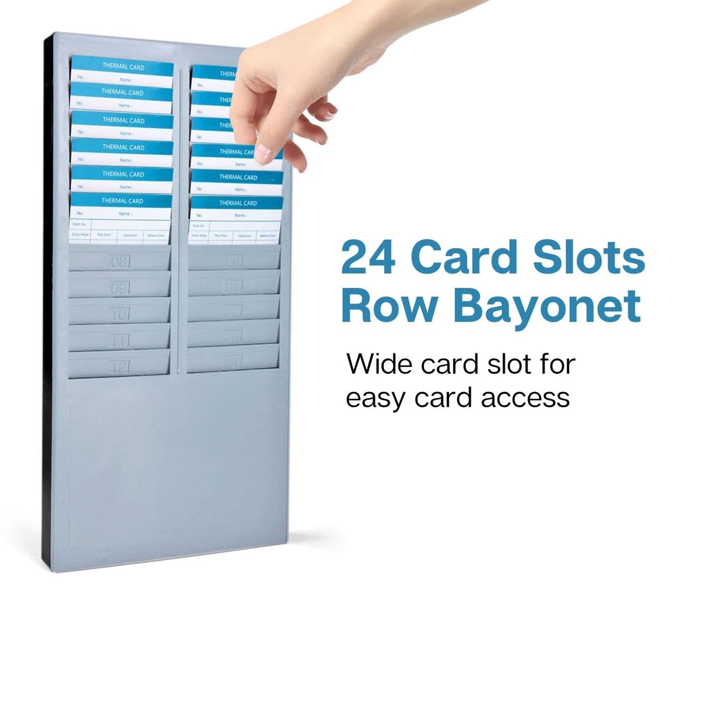 flexzion tiempo Tarjeta Rack soporte de pared compatible con asistencia tiempo Payroll grabadora reloj para oficina de almacenamiento uso interior y exterior en gris, Azul, 24 Pock