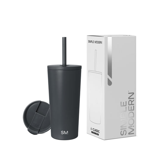 Vaso Aislado Simple Modern Graphite con Tapa y Pajita 590ml Classic para Viaje
