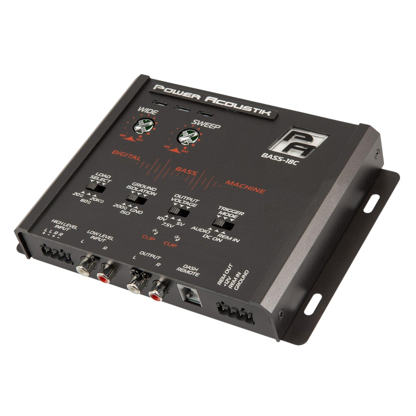 Power Acoustik BASS-18C Procesador de graves – Filtro subsónico variable y entrada RCA/alto nivel | Indicador de recorte LED | Salida de 10 V con aislamiento de tierra | Subpotenciador de audio para