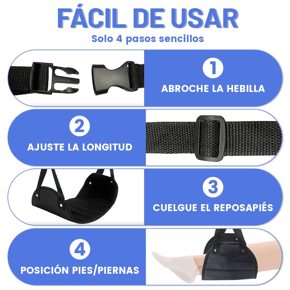 Hamaca de Pie de Avión Ajustable Viscoelástica Azul Portátil para Viaje y Oficina