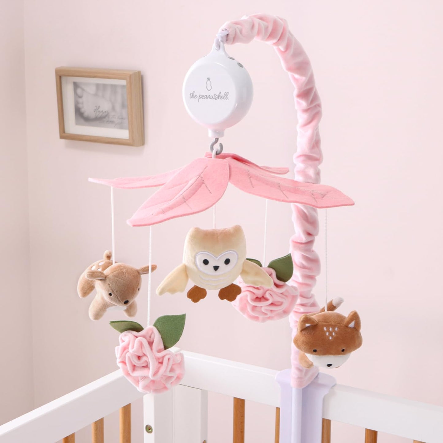 Móvil de Cuna The Peanutshell para Niñas - Móvil Musical para Cuna de Bebé Rosa y Blanco con 12 Canciones de Cuna, Decoración de Guardería de Pequeño Bosque