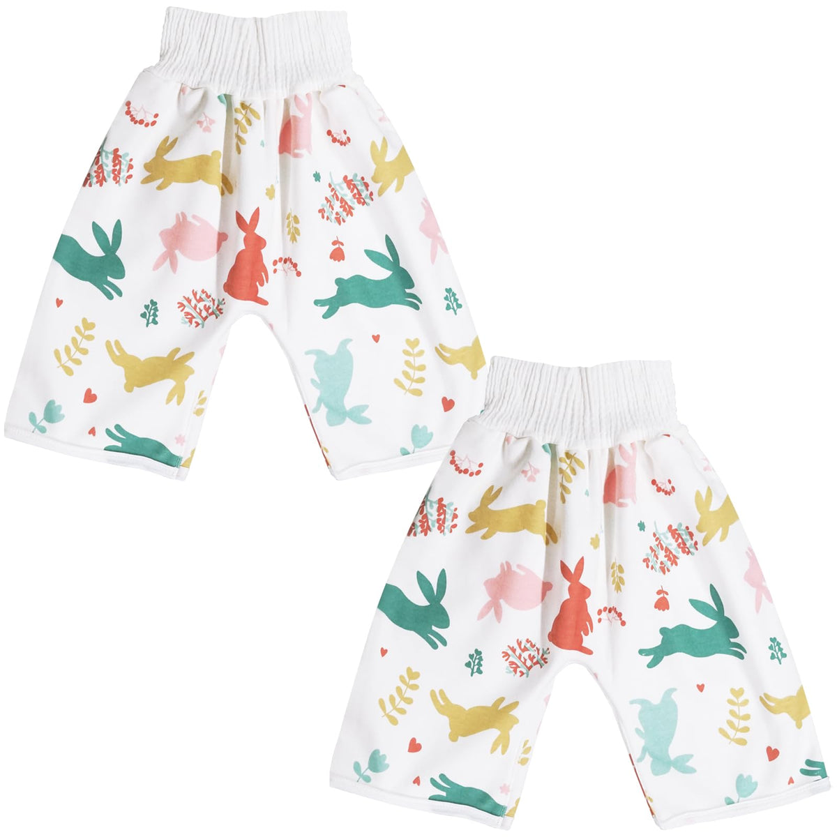 Pantalones de pañales impermeables para bebés y niños, paquete de 2 pantalones absorbentes para entrenamiento para niños y niñas, uso de día y noche (conejo L)