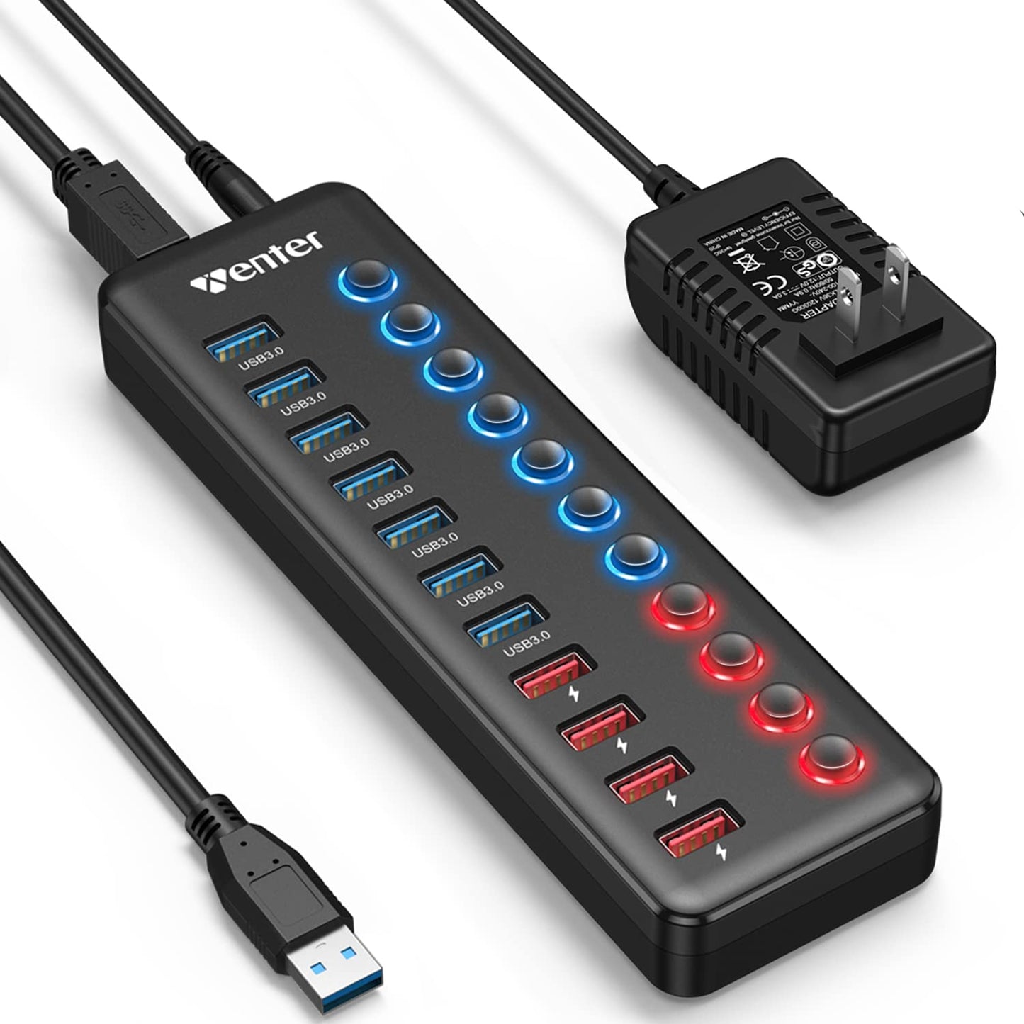 Hub USB 3.0 Wenter 11 Puertos con Alimentación Inteligente para Mac, Windows, Chrome y Linux