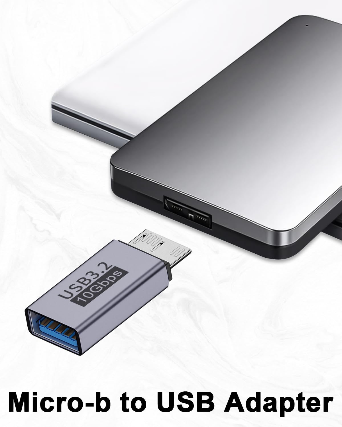 Adaptador USB 3.2 Danfetsoy Gris Micro B a USB A 10 Gbps para Discos Duros Externos