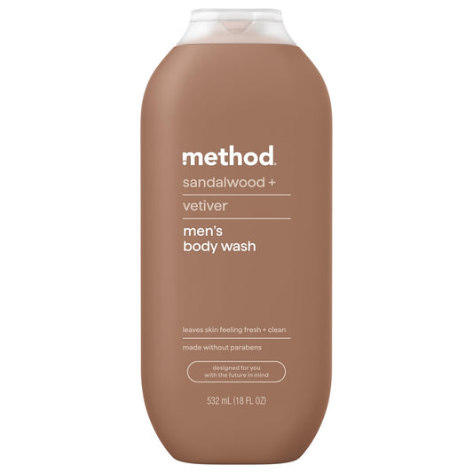 Method Men Body Wash, Sandalwood + Vetiver, Paraben and Phthalate Free, 18 fl oz (Pack of 1)