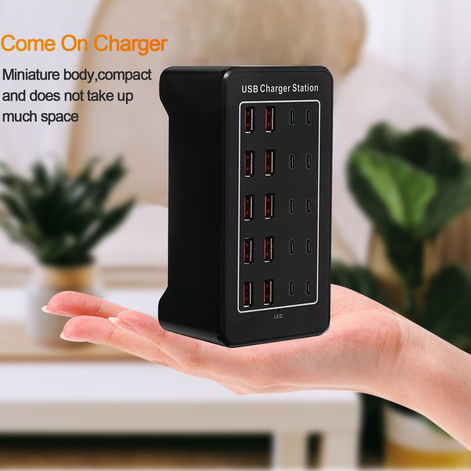 Bloque de cargador USB C de 100 W, estación de carga USB C, 20 puertos (20 A), hub de carga múltiple de computadora de 10 puertos, cargador USB compatible con Apple iPhone, iPad, Samsung, Pixel,