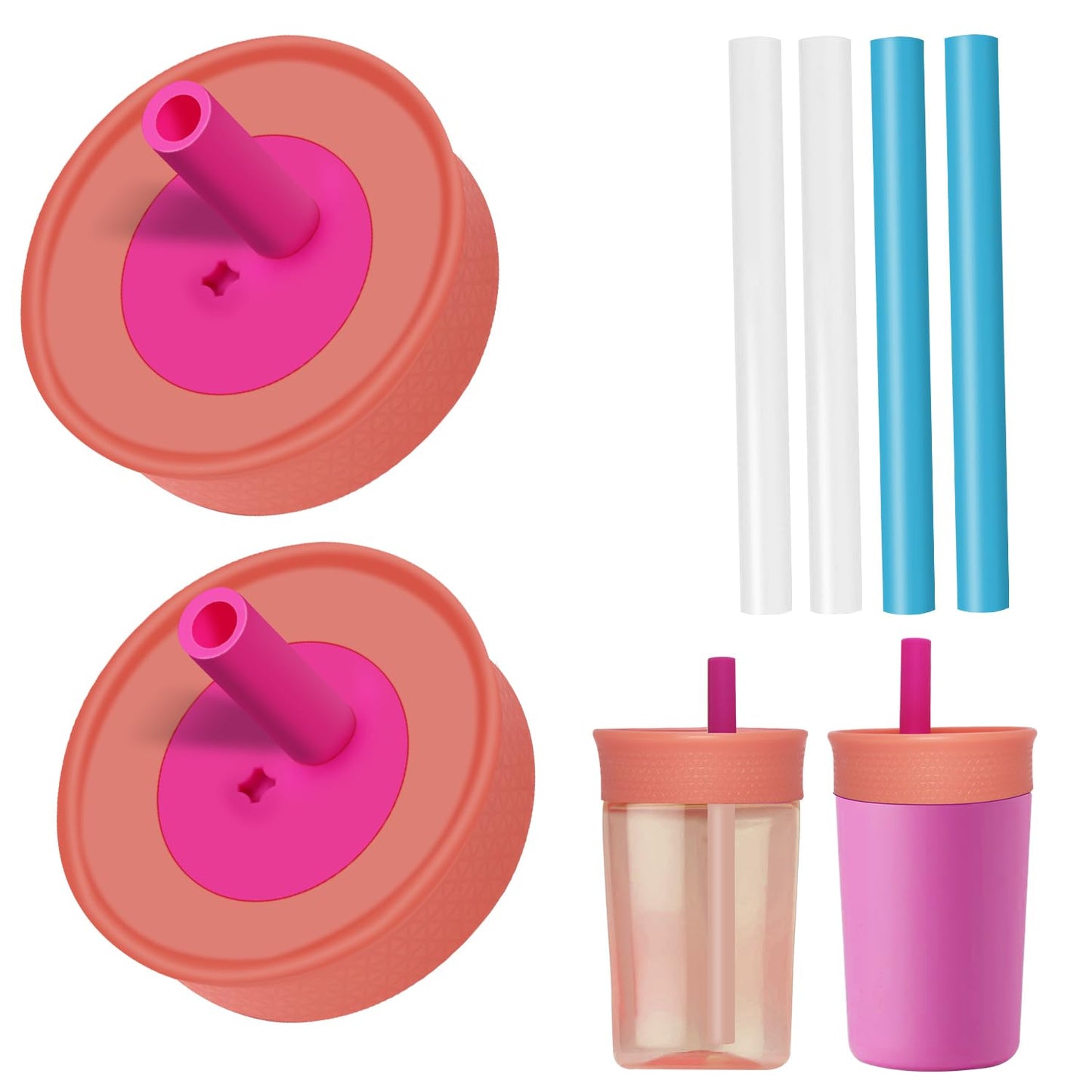 PHULWEL - Paquete de 2 tapas de repuesto para Owala Kids - Vaso aislante de 12 onzas y 15 onzas, tapa resistente a derrames con 4 popotes flexibles, sin BPA, apto para lavaplatos, accesorios para