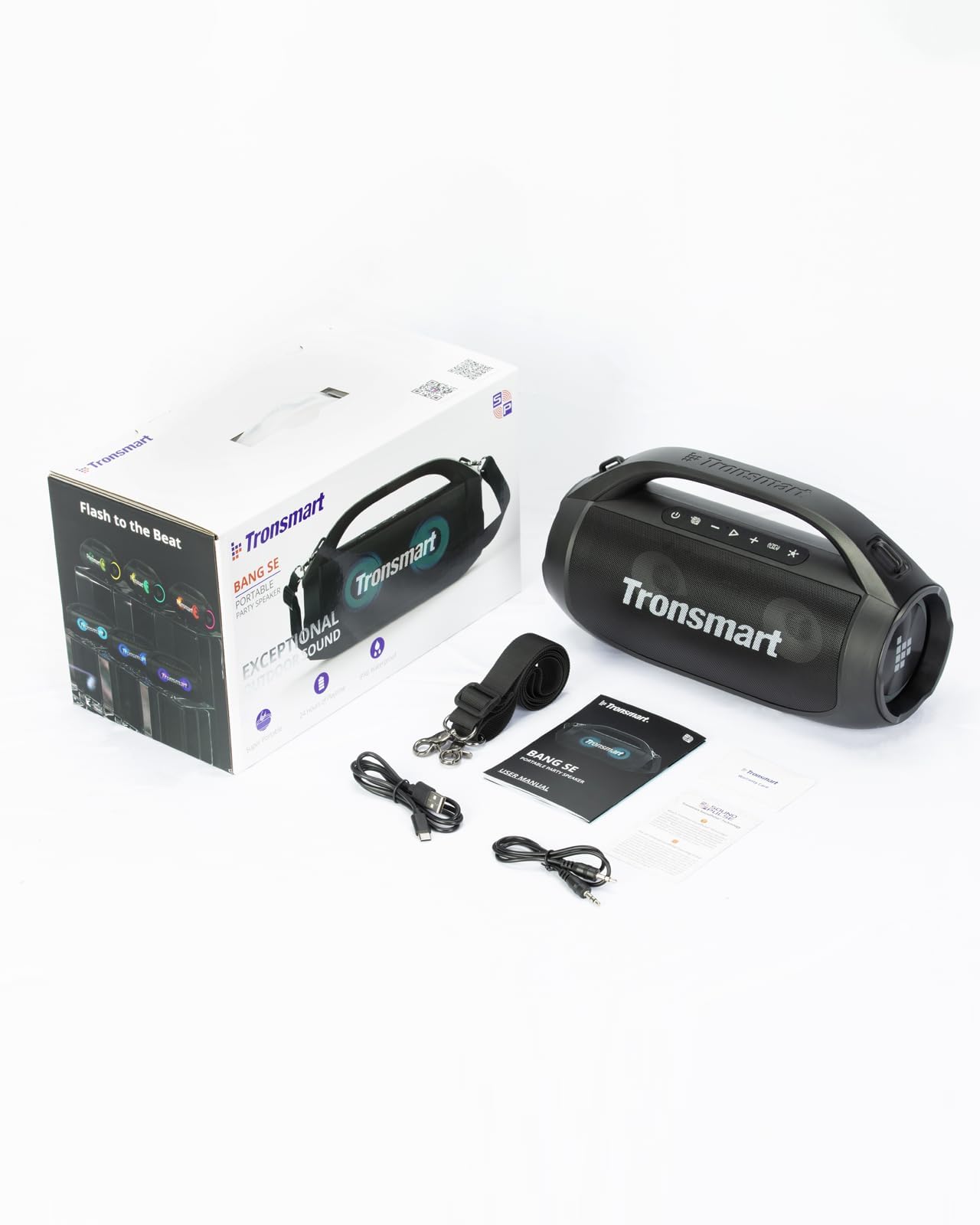 Tronsmart Bang SE Bocina Bluetooth 5.3 40W para Fiestas Luz RGB, IPX6, SoundPulse, Sonido Envolvente Correa para Transportar