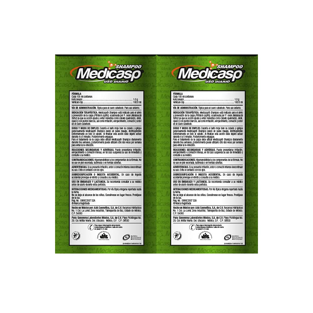 MEDICASP Shampoo Anticaspa Uso Diario 2 Botellas 130ml | Elimina Hongos, Alivia Picazón
