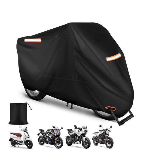 KTMOUW Funda para Moto Motocicleta 210D Impermeable Cubierta para Moto con Tiras Reflectantes Funda para Motoneta Protección contra el Polvo, Escombros, Lluvia y Clim