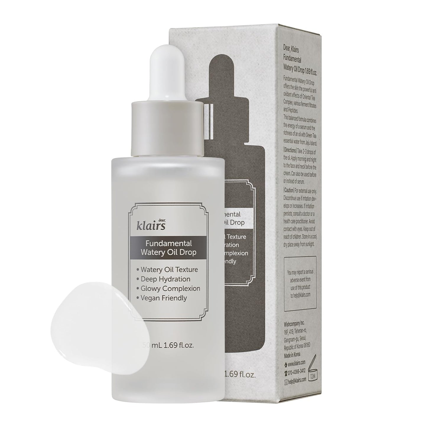 DearKlairs Fundamental Watery Oil Drop, 1.69 fl oz, suero a base de agua con la rica hidratación de un aceite facial
