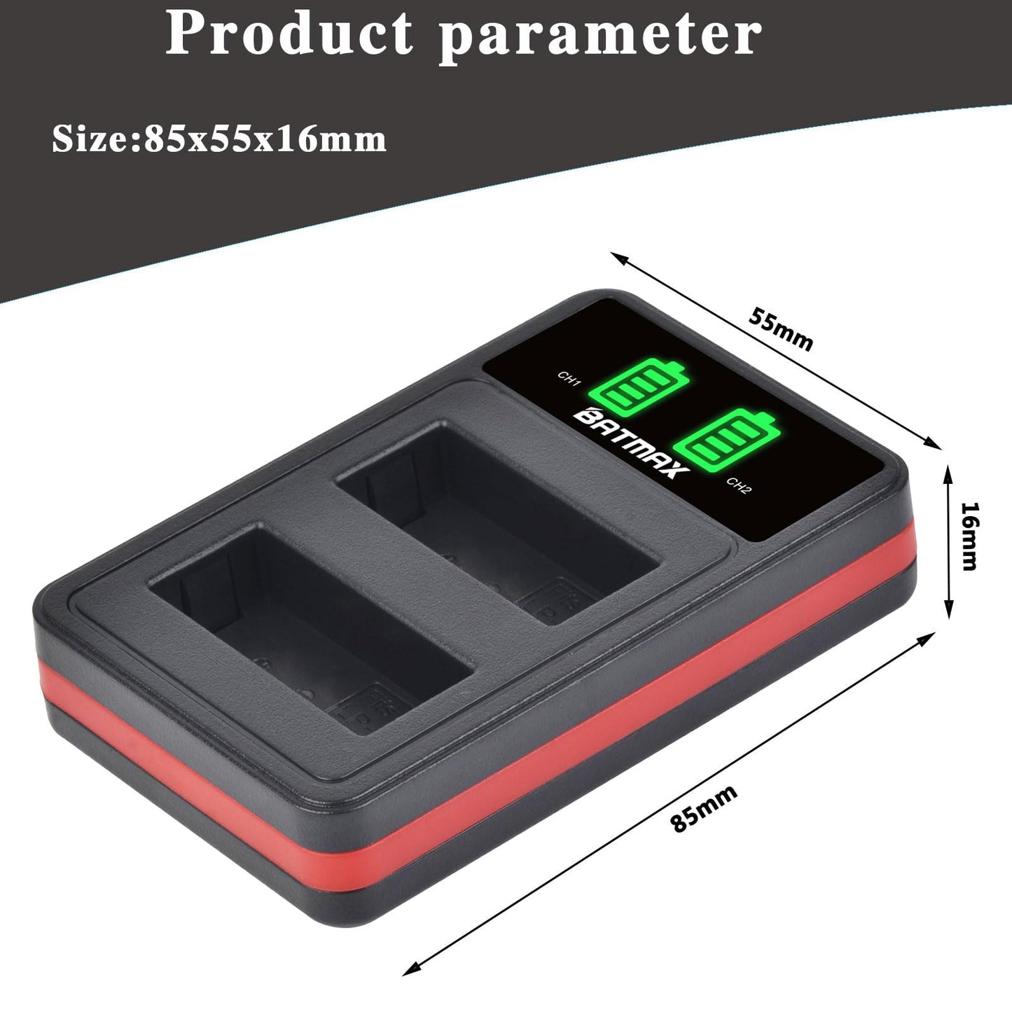 Batmax - Paquete de 2 baterías LP-E5 + LED Dual Bulit-in cargador USB con puerto tipo C para Canon EOS Rebel XS, Rebel Xsi, Rebel T1i, 1000D, 500D, 450D, Kiss F, Kiss X2, Kiss X3