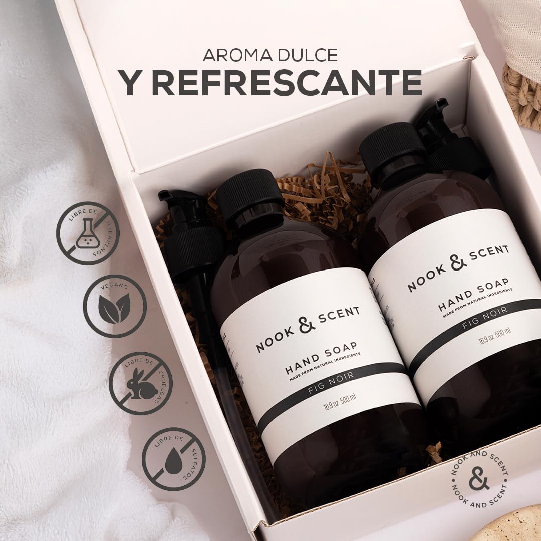 Jabón Líquido para Manos | 500 ml | Limpieza y Frescura | Libre de Sulfatos y Parabenos, Vegano, Aceites Esenciales, Aroma Energizante de Limón y Naranja | Nook & Scent (Higo)