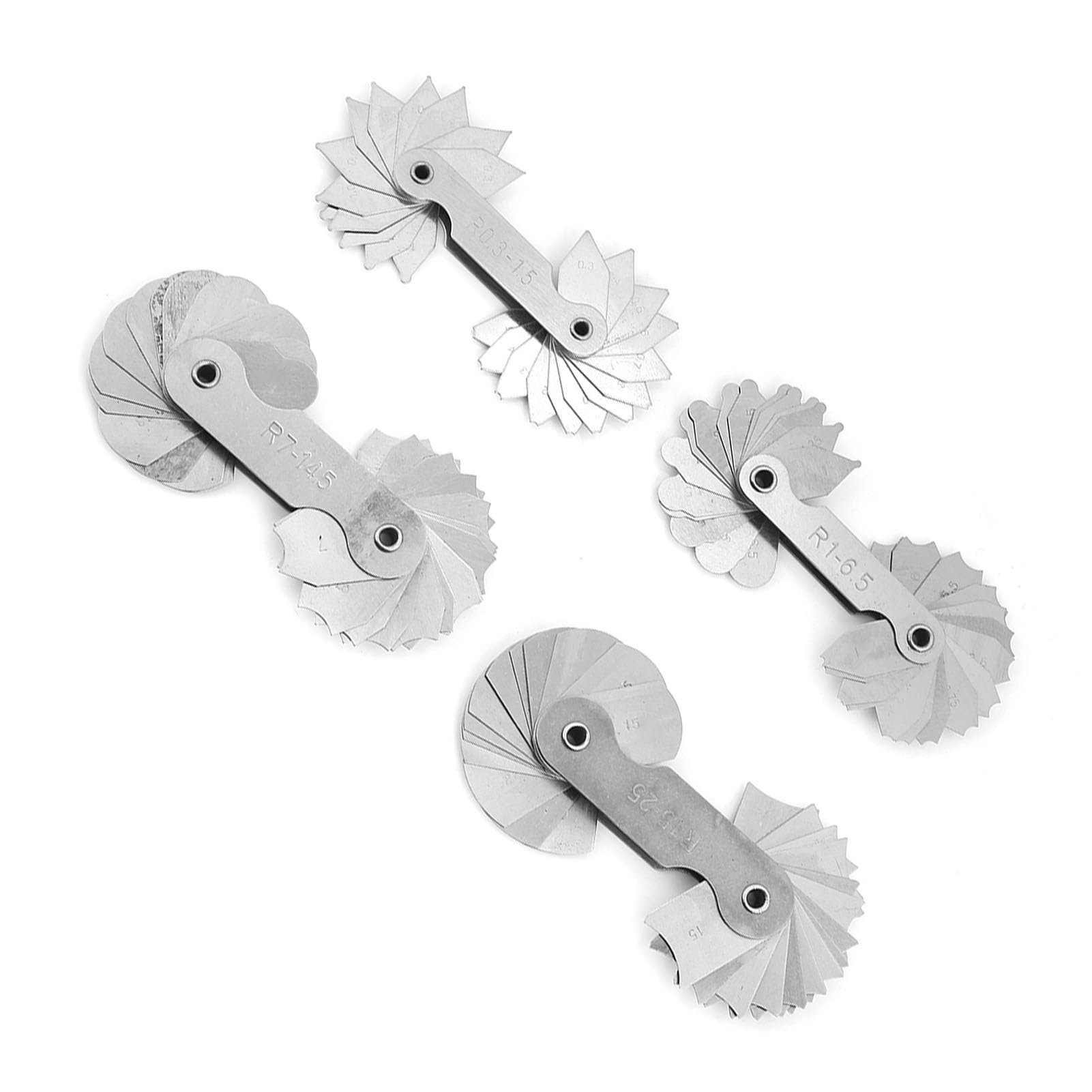 Hyuduo 4Pcs Radio Calibradores Acero Inoxidable Cóncavas/Convexos Medidor de Arco Herramienta de Medida de Bolsillo R0.3-1.5 / R1-6.5 / R7-14.5 / R15-25Mm Reemplazo de Gage