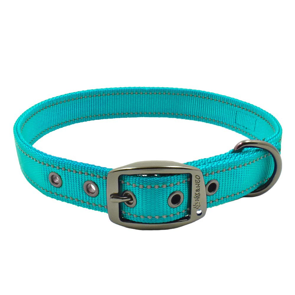 Collar para perro con hebilla de metal reflectante Max y Neo MAX – donamos un collar a un rescate de perros por cada collar vendido (pequeño, azulado)