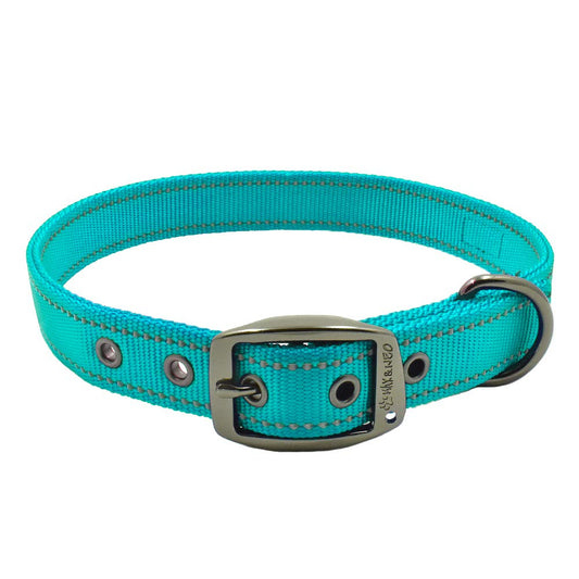 Collar para perro con hebilla de metal reflectante Max y Neo MAX – donamos un collar a un rescate de perros por cada collar vendido (pequeño, azulado)