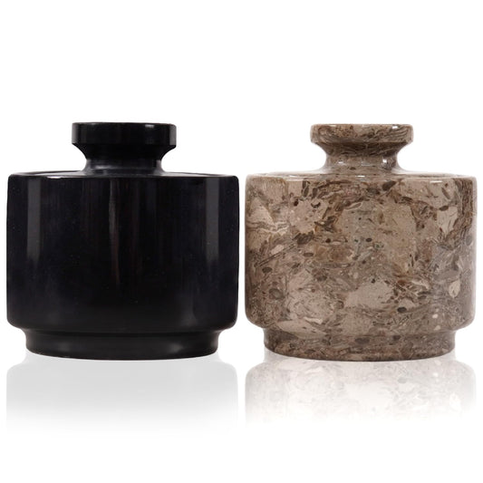 MARBLOUS KRAFTS - Sal de mármol de 3 pulgadas, soporte de sal negra y oceánica con tapa, juego de 2, cuencos de sal y pimienta hechos a mano, cuencos ideales para azúcar, sal y pimienta para