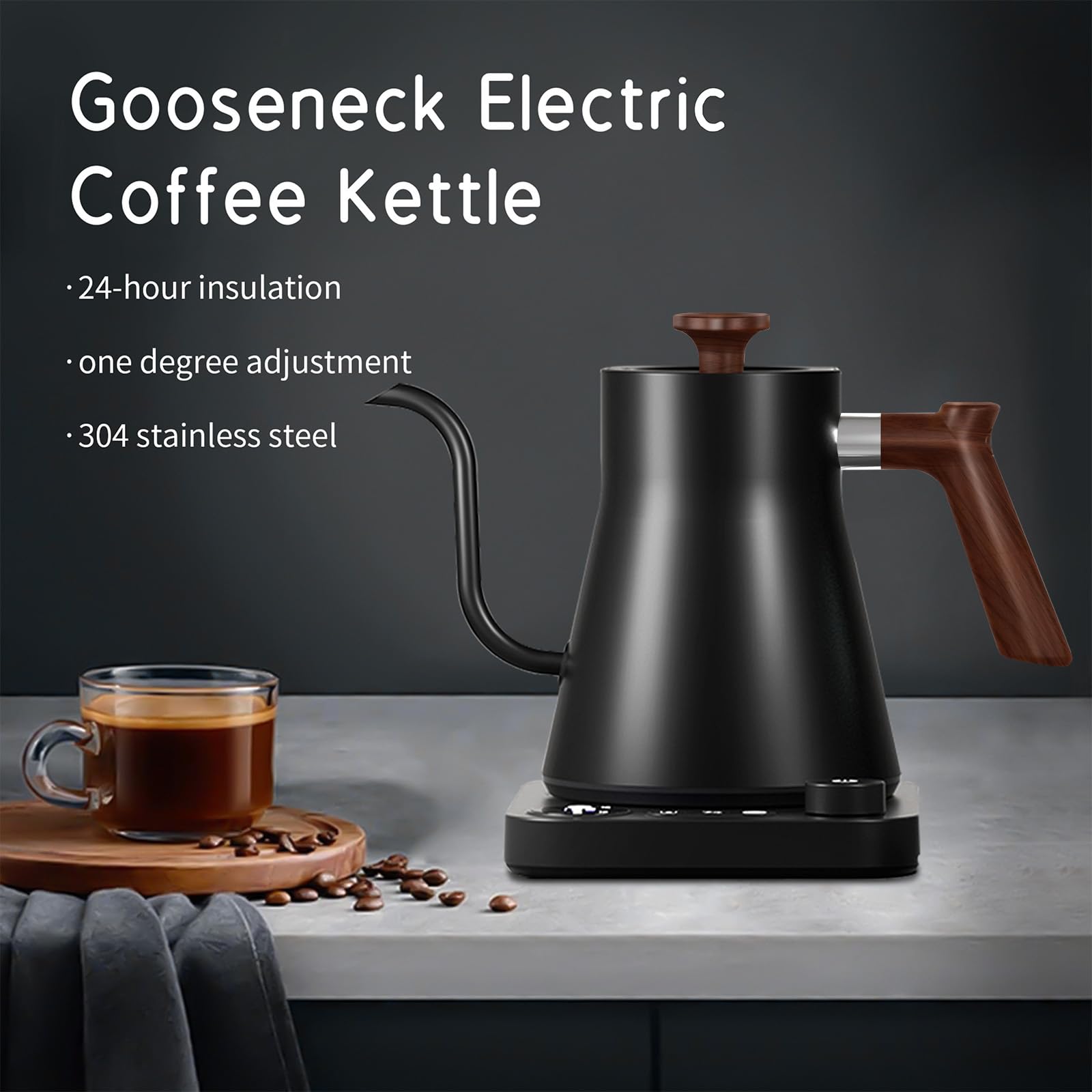 HWCMJY Hervidor eléctrico con cuello de cisne 1200W Caldera de agua potente y rápida Acero inoxidable Control de temperatura NTC interno Pantalla LCD Apagado automático 0.9L café y té Hervidor