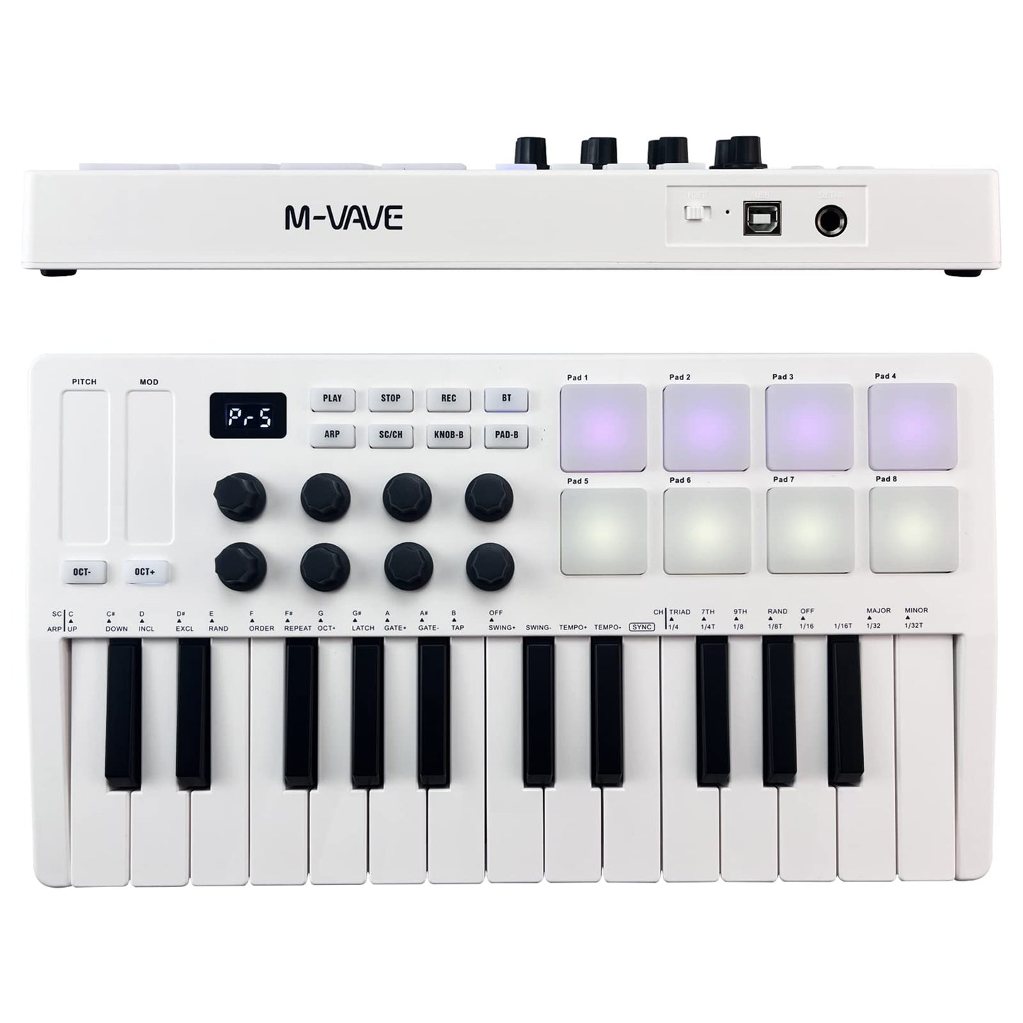 Laurio Teclado de Control Midi de 25 Teclas Mini Teclado USB portátil Controlador Midi con 25 Teclas sensibles a la Velocidad 8 Almohadillas retroiluminadas RGB 8 perillas