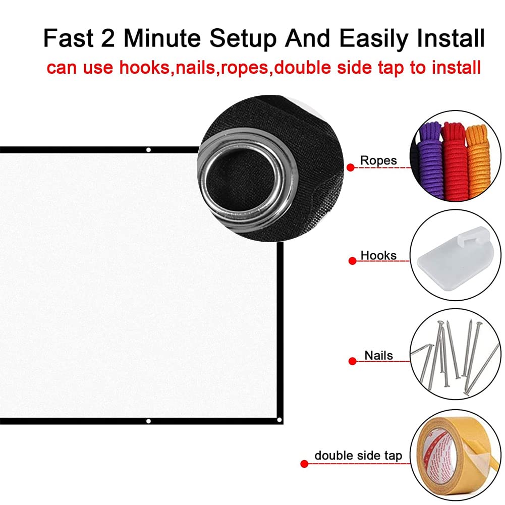 visualización de proyector de 60 pulgadas, visualización de proyección de video pequeña de 16:9 HD plegable antiarrugas, visualización de proyección de video portátil 4:3 para interiores y exteriores