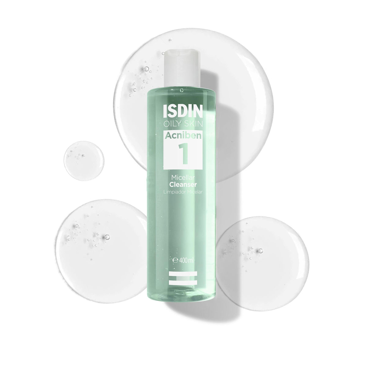 ISDIN AcnibenMicellar Cleanser, Limpiador Facial Desmaquillante Específico Para La Piel Grasa O Con Tendencia Acneica, Elimina El Exceso De Grasa Sin Resecar, Con Zinc Pca - 400 ml