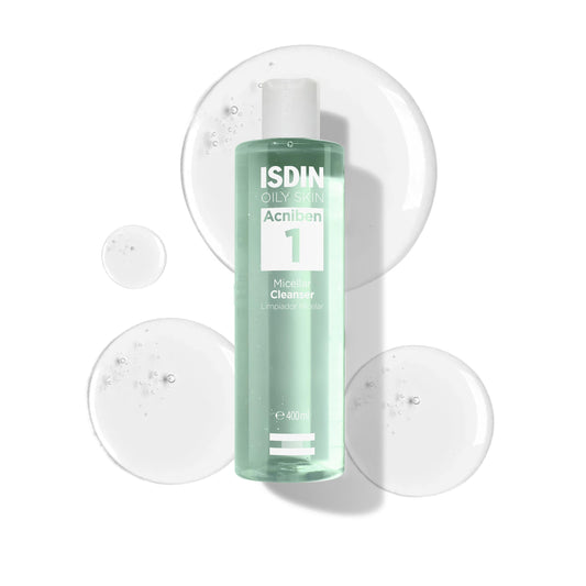 ISDIN AcnibenMicellar Cleanser, Limpiador Facial Desmaquillante Específico Para La Piel Grasa O Con Tendencia Acneica, Elimina El Exceso De Grasa Sin Resecar, Con Zinc Pca - 400 ml